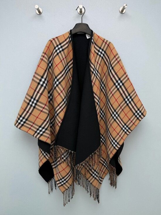 Burberry Accessories - Burberry Check Fringe Reversible Poncho Cape